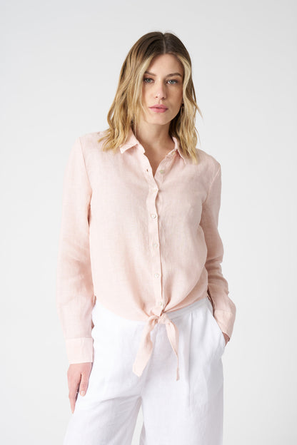 Women's Linen Shirt with Tie Detail – Cipria, view 1
