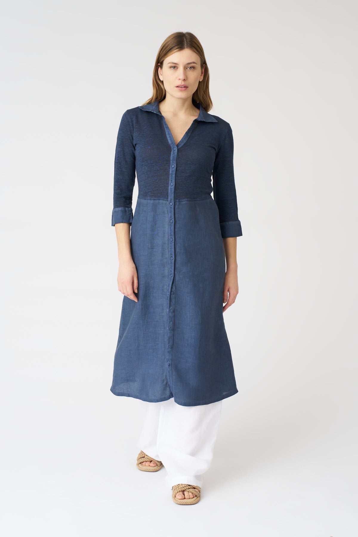 Women's 'Kat' Linen Shirt Dress – Navy Fade, view 3