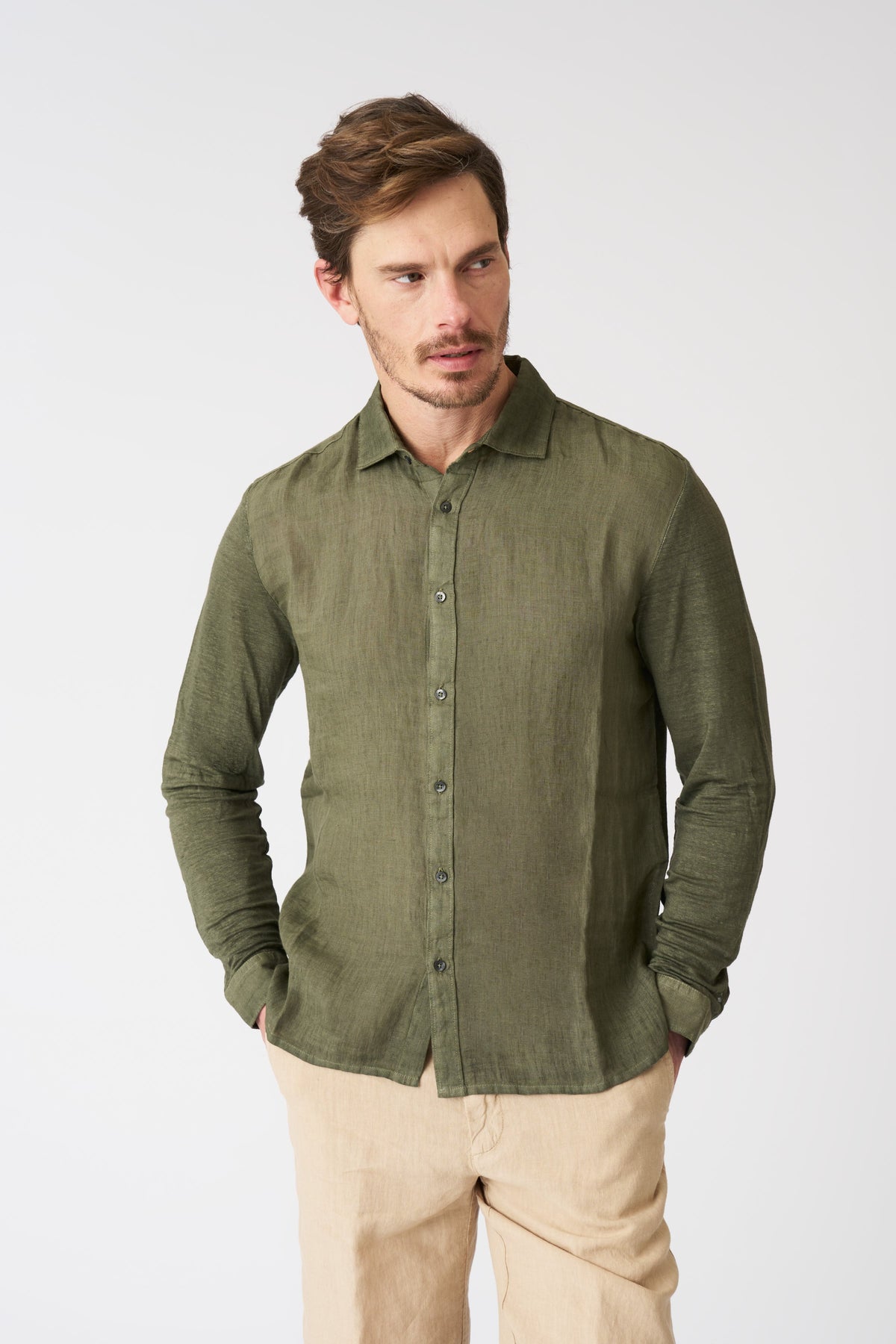Men's Relaxed Fit Linen Shirt – Caffe Soft Fade, view 1