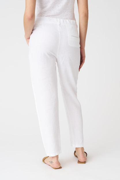 Women's Linen Drawstring Pants – White, view 4