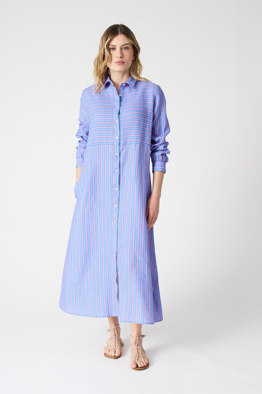 Women's Striped Linen Shirt Dress – Washed Sky, view 1