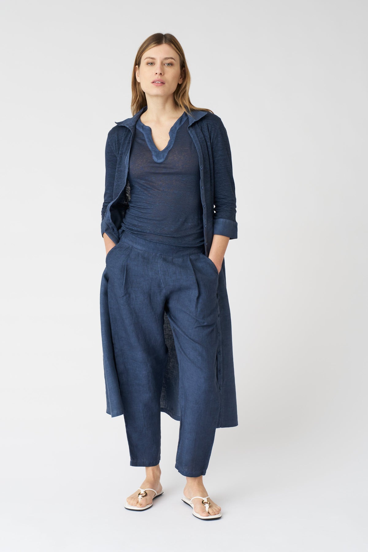 Women's Alessa Boyfriend Linen Pants – Navy Fade, view 1