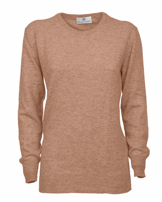 Women's Pure Cashmere Original Crew Neck Sweater Camel Made In Italy1
