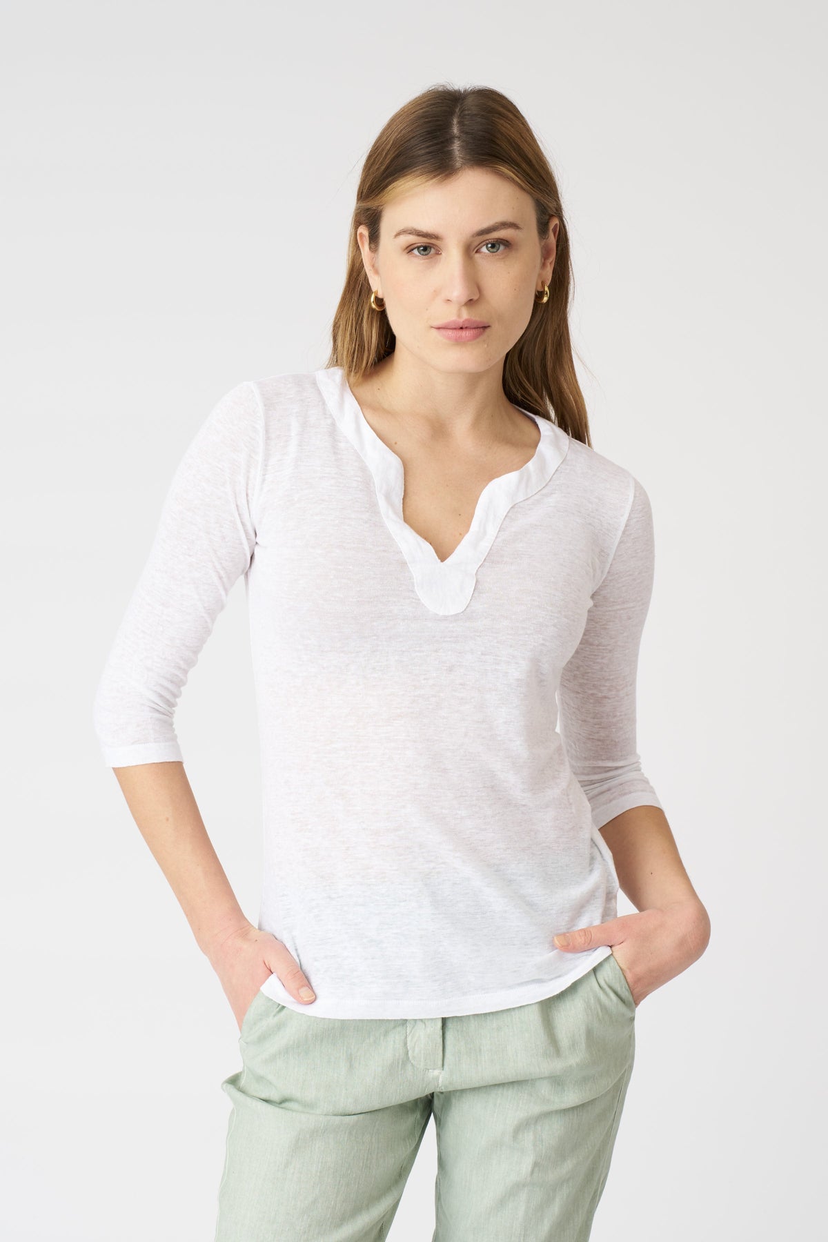 Women's Kara Linen T-Shirt – White, view 1