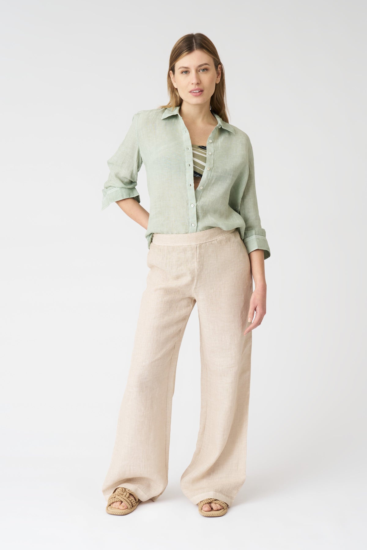 Women's Linen Regular-Fit Shirt – Pistache Soft Fade, view 3