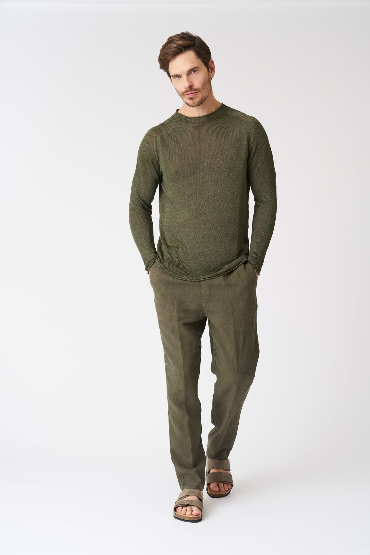 Men's Linen Crewneck Sweater – Caffe Soft Fade, view 3