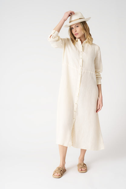 Women's Linen Relaxed Long Shirt Dress – Ecru, view 1