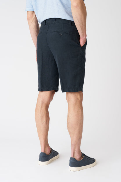 Men's Linen Chino Shorts with Pleats – Night Blue, view 4
