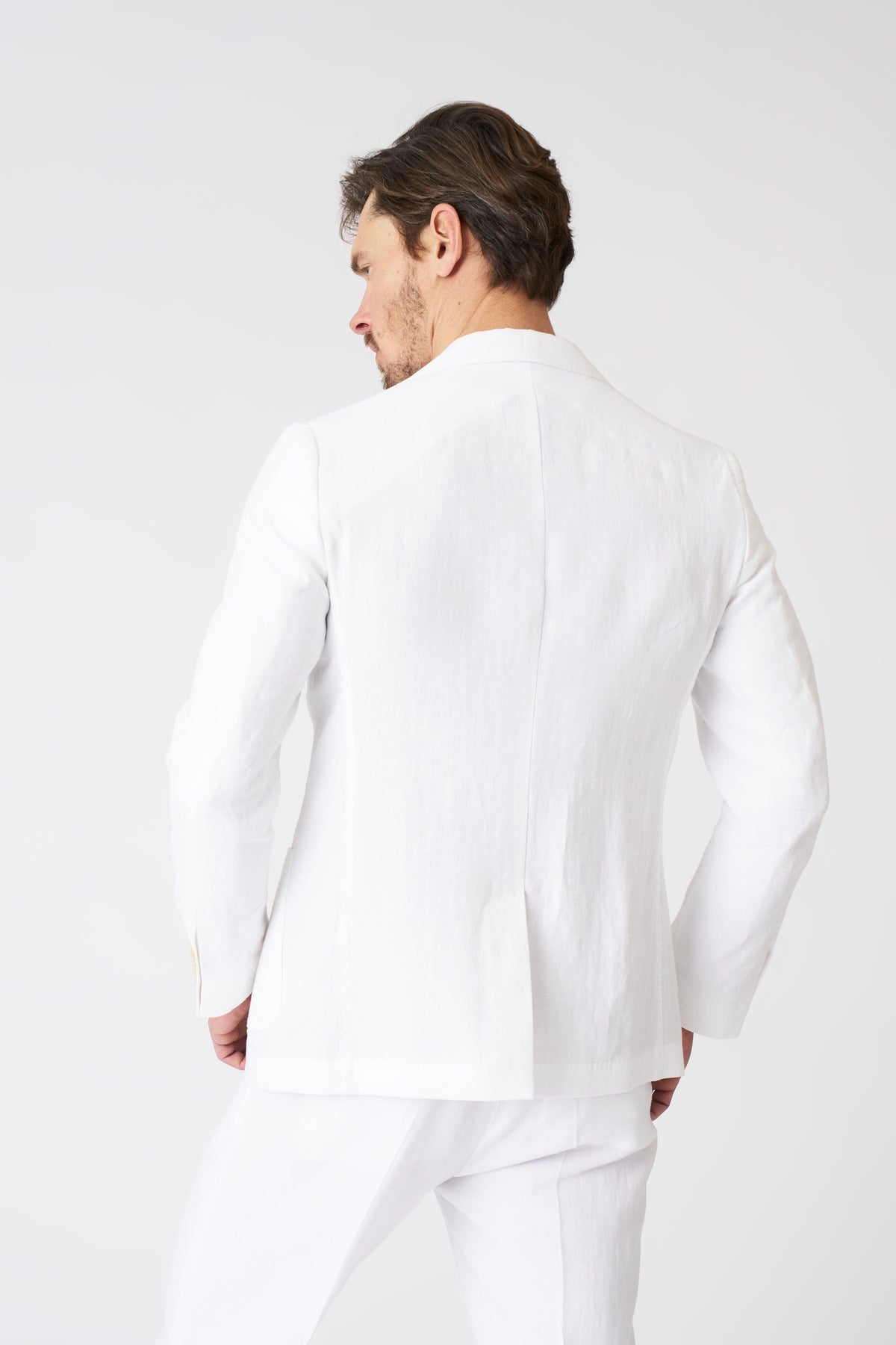 Men's Linen Slim Fit Single-Breasted Blazer with Patch Pockets – White, view 4