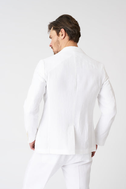 Men's Linen Slim Fit Single-Breasted Blazer with Patch Pockets – White, view 4