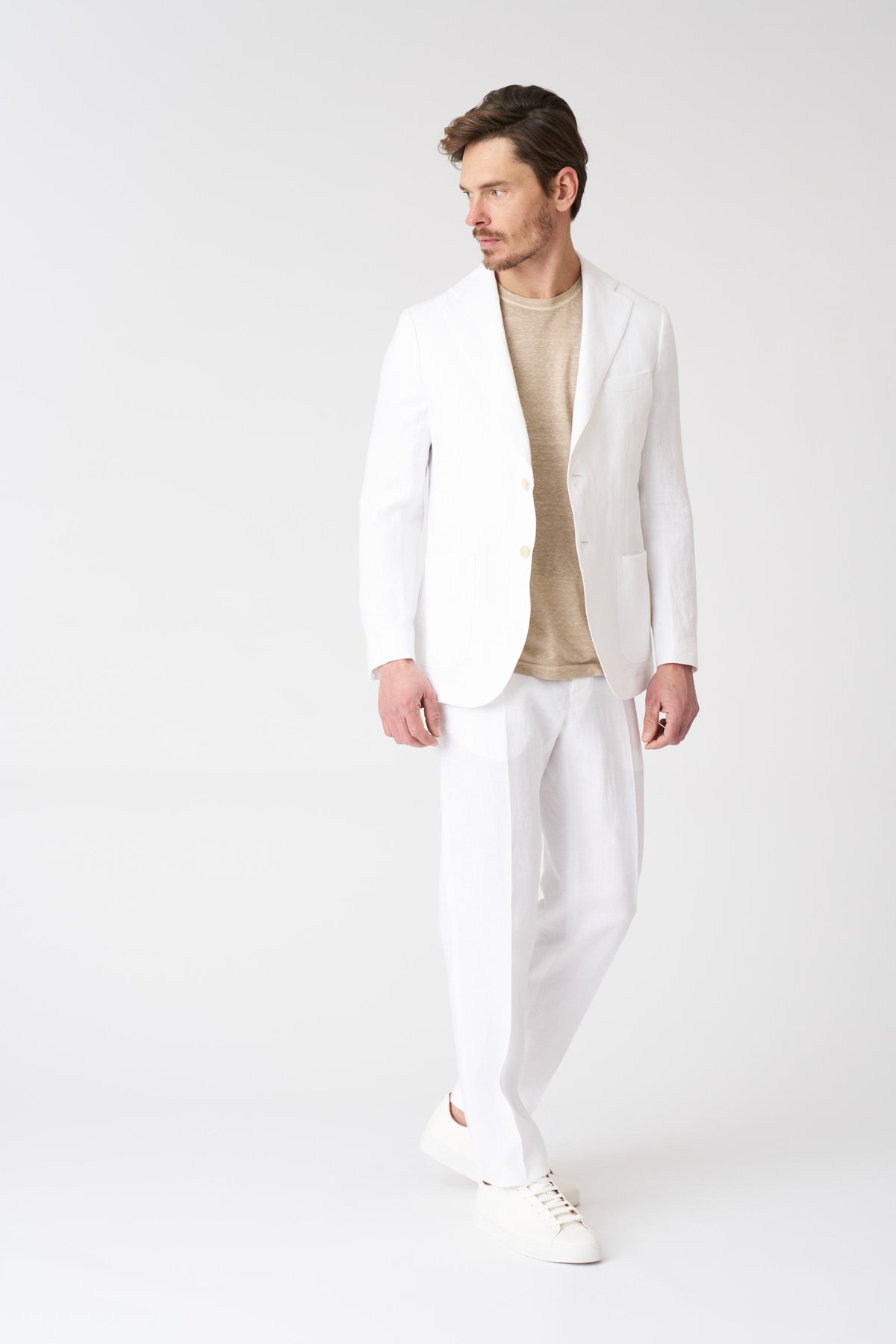 Men's Linen Slim Fit Single-Breasted Blazer with Patch Pockets – White, view 1