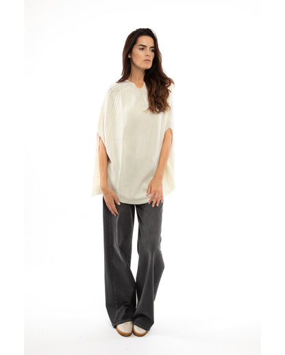 Women's Pure Cashmere Elegant Cable Knit Poncho Milk White