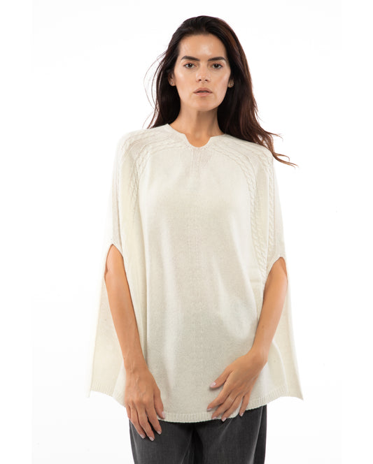 cable poncho milk white made in italy 1