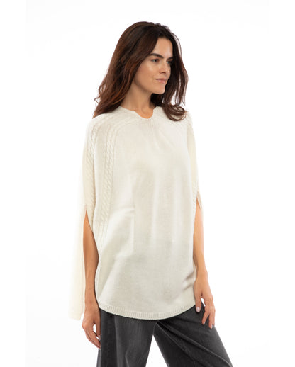 cable poncho milk white made in italy 6