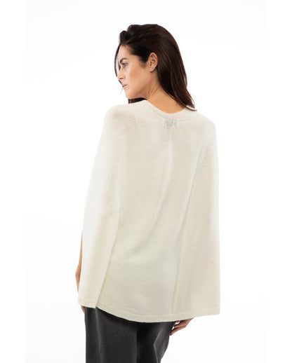 Women's Pure Cashmere Elegant Cable Knit Poncho Milk White