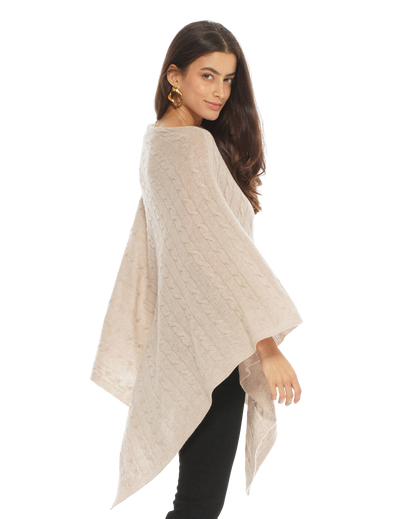 Monticelli Pure Cashmere Cable Knit Poncho Beige Made In Italy 3