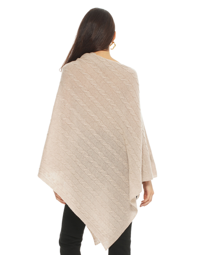 Monticelli Pure Cashmere Cable Knit Poncho Beige Made In Italy 4