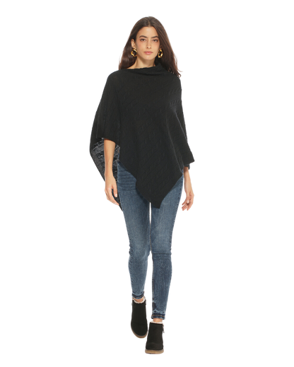 Monticelli Pure Cashmere Cable Knit Poncho Black Made In Italy 4