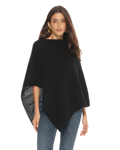 Monticelli Pure Cashmere Cable Knit Poncho Black Made In Italy 1 