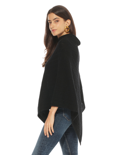 Monticelli Pure Cashmere Cable Knit Poncho Black Made In Italy 2
