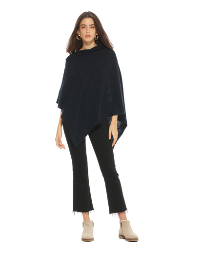 Monticelli Pure Cashmere Cable Knit Poncho Night Blue  Made In Italy 4