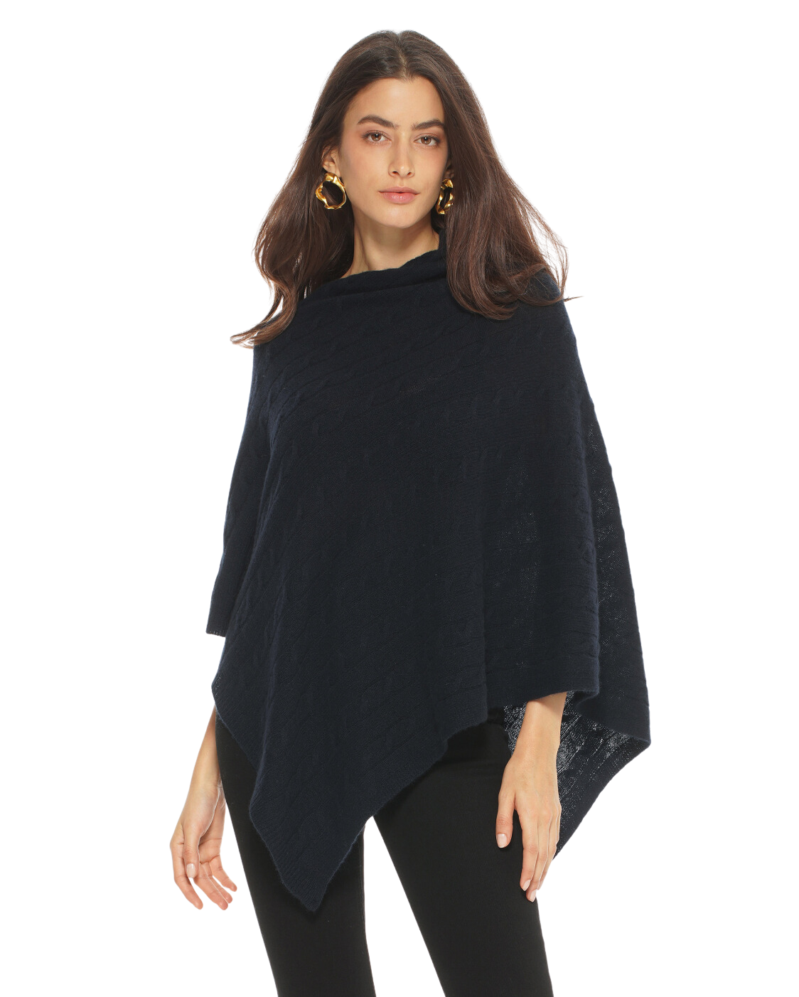 Monticelli Pure Cashmere Cable Knit Poncho Night Blue  Made In Italy 1 