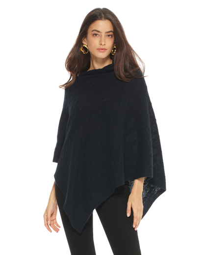 Monticelli Pure Cashmere Cable Knit Poncho Night Blue  Made In Italy 1 