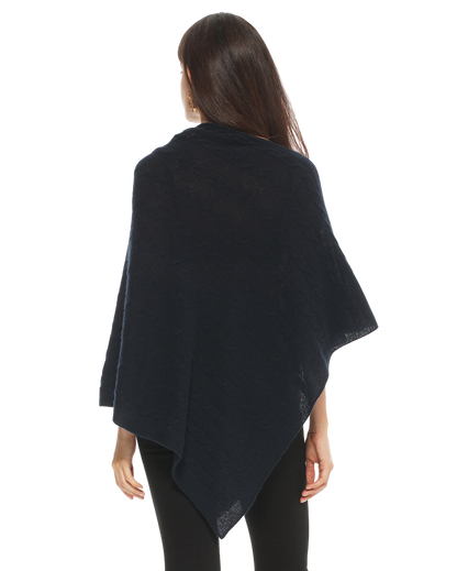 Monticelli Pure Cashmere Cable Knit Poncho Night Blue  Made In Italy 3
