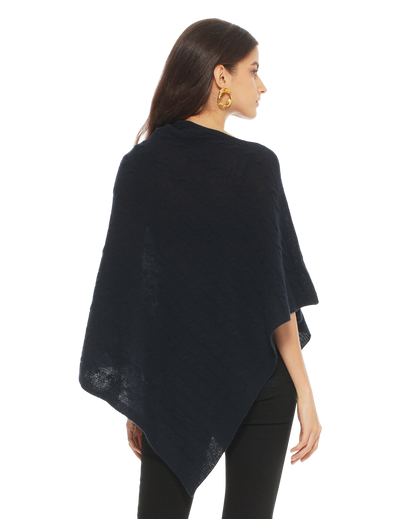 Monticelli Pure Cashmere Cable Knit Poncho Night Blue  Made In Italy 2