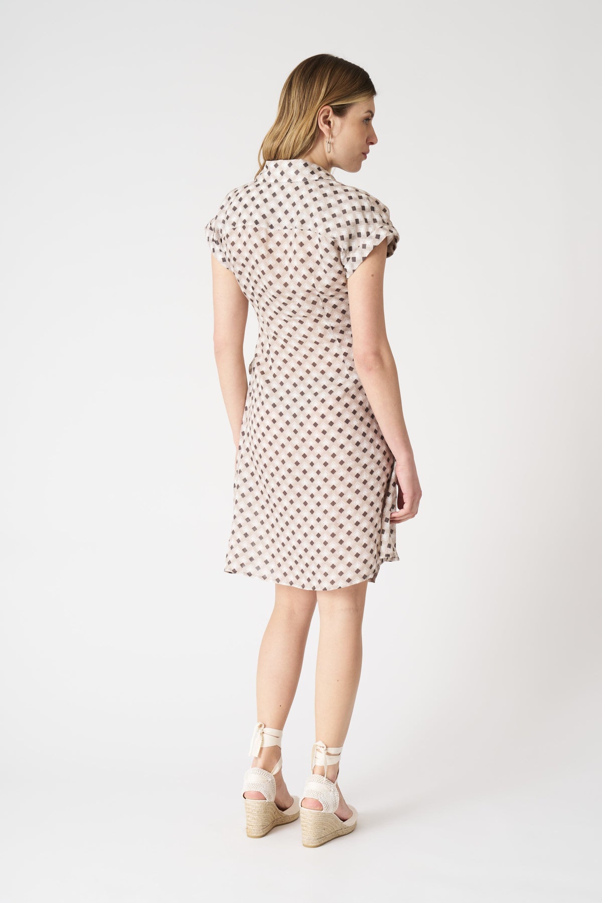 Women's Linen Geometric Dress with Draped Knot – Washed Cioccolato, view 3