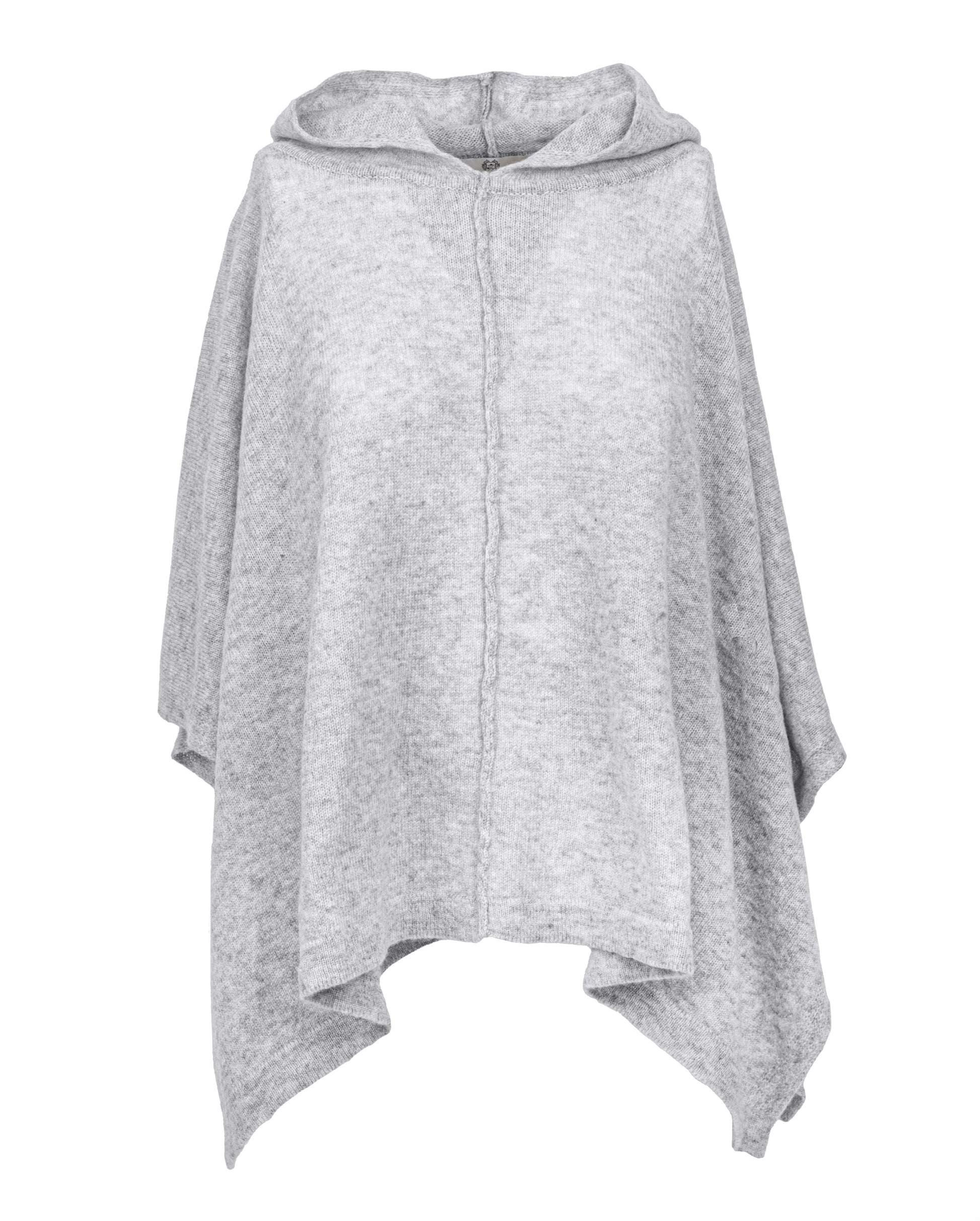 Cashmere Button Hoodie Poncho Light Gray Made In Italy 6