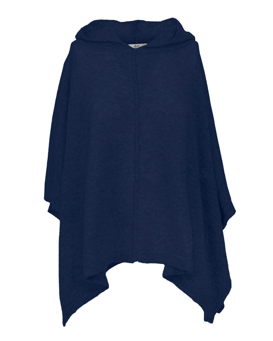 Cashmere Button Hoodie Poncho Night Blue Made In Italy 1