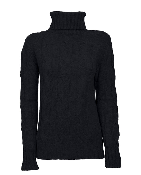 NEW FALL 24 - Women's Pure Cashmere Cable Knit Turtleneck Sweater Black