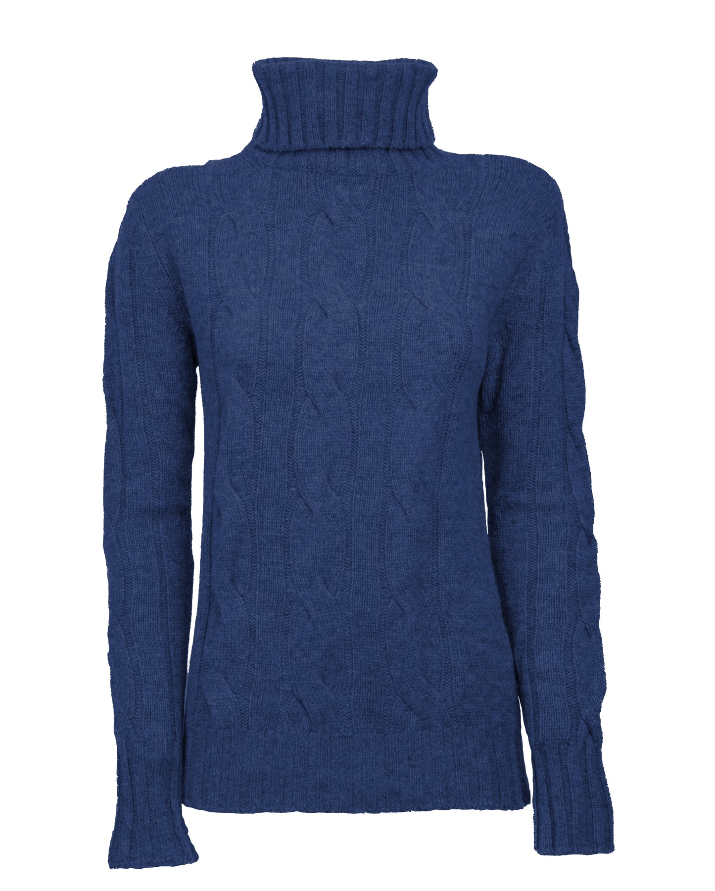 Women Cashmere Turtle Neck Sweater Made In Italy Melange Blue 1