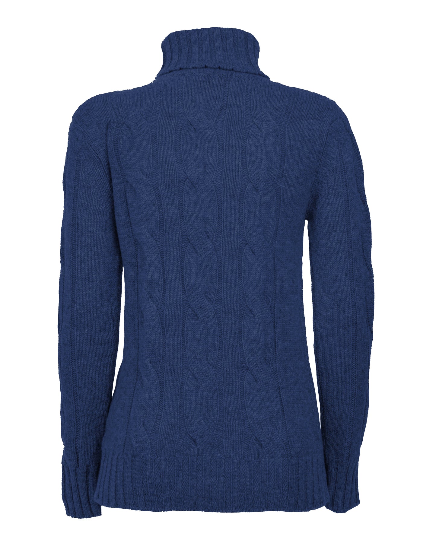 NEW FALL 24 - Women's Pure Cashmere Cable Knit Turtleneck Sweater Melange Blue