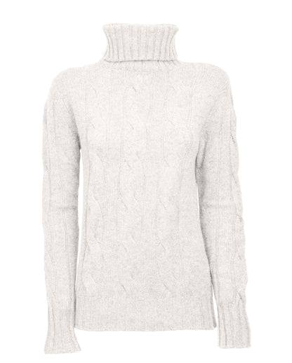 NEW FALL 24 - Women's Pure Cashmere Cable Knit Turtleneck Sweater Off White