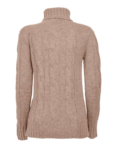 NEW FALL 24 - Women's Pure Cashmere Cable Knit Turtleneck Sweater Taupe