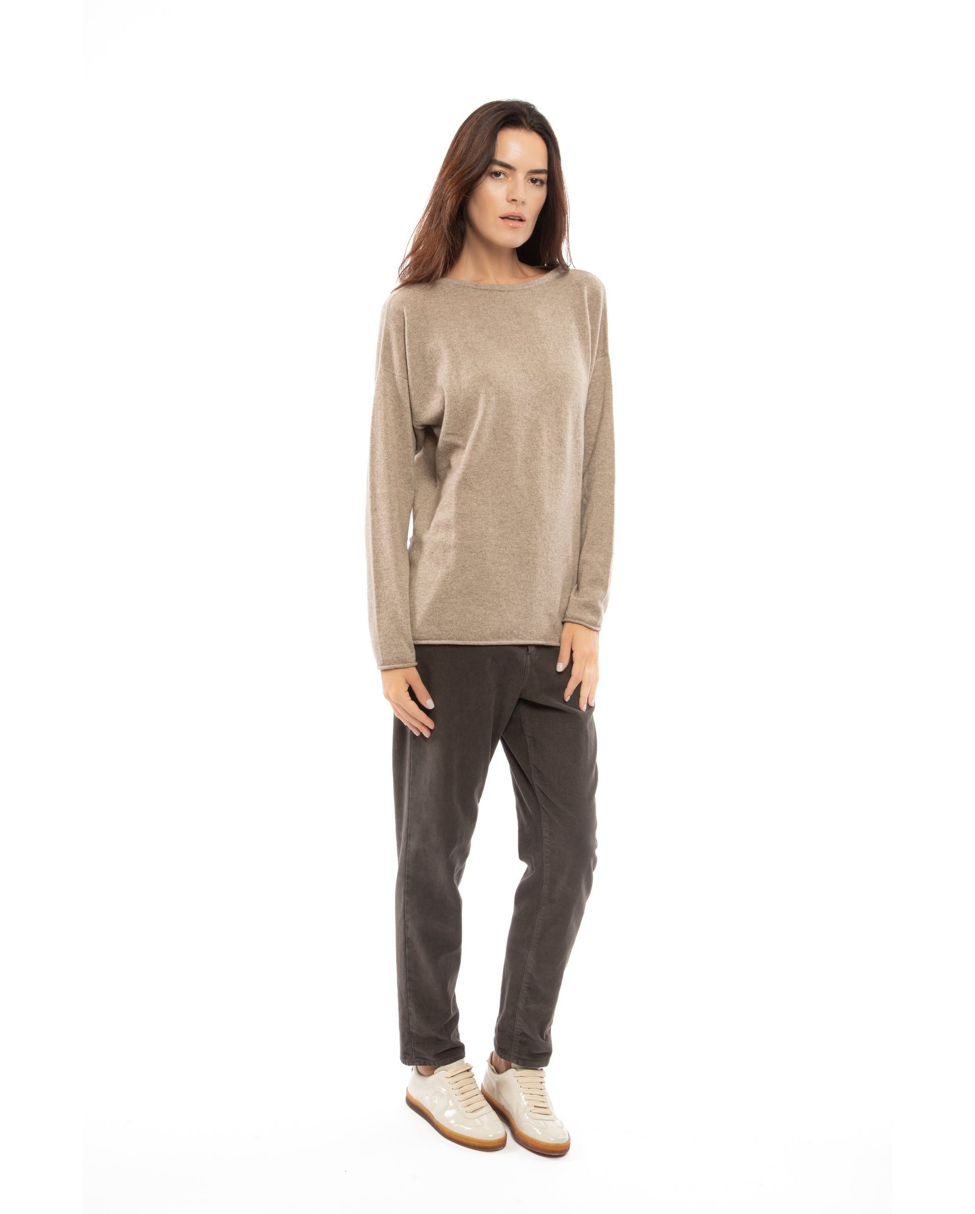 Womens Cashmere Maxi Sweater Boat Neck Taupe 5