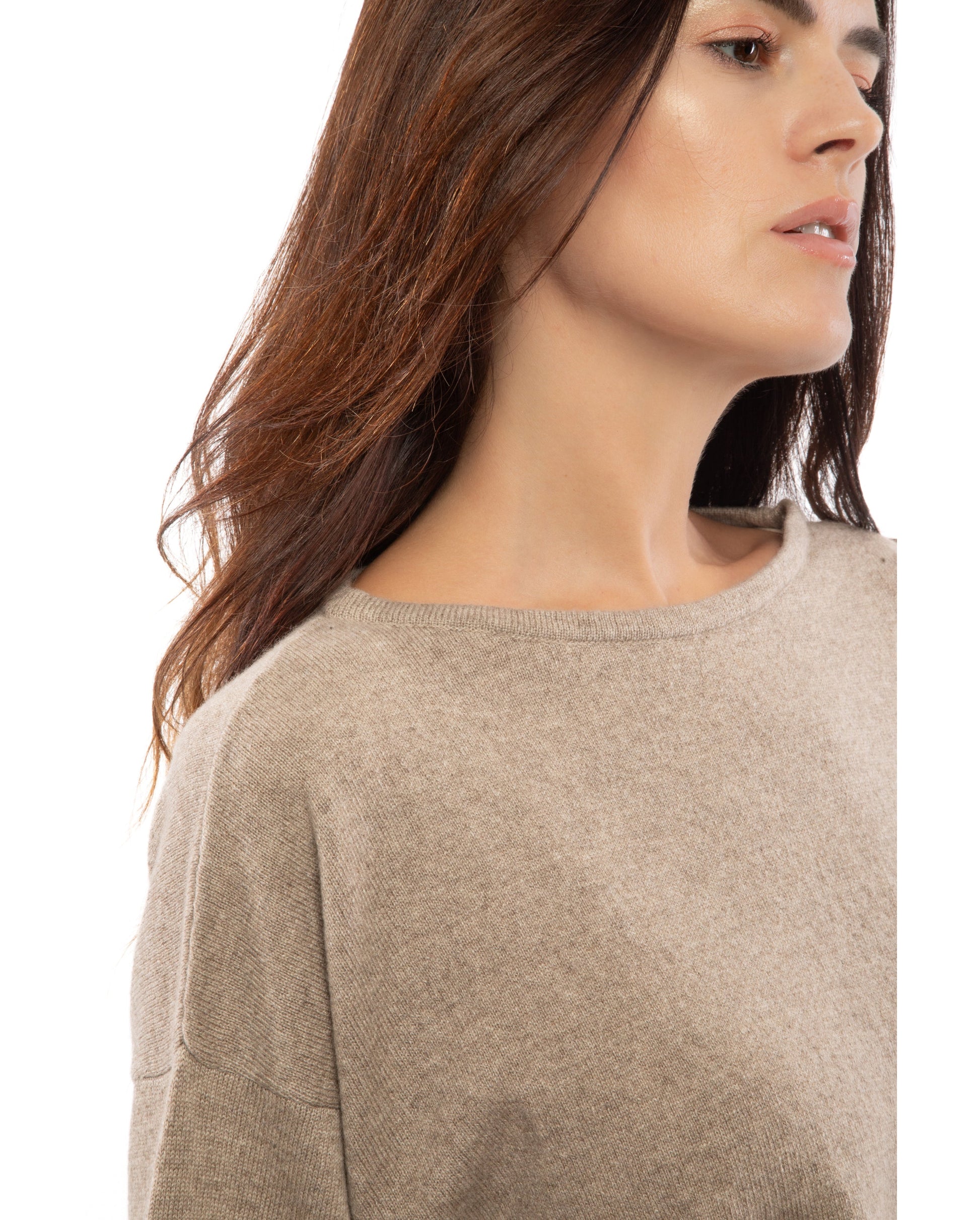 Womens Cashmere Maxi Sweater Boat Neck Taupe 2