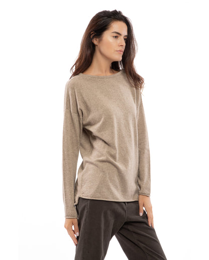 Womens Cashmere Maxi Sweater Boat Neck Taupe 6