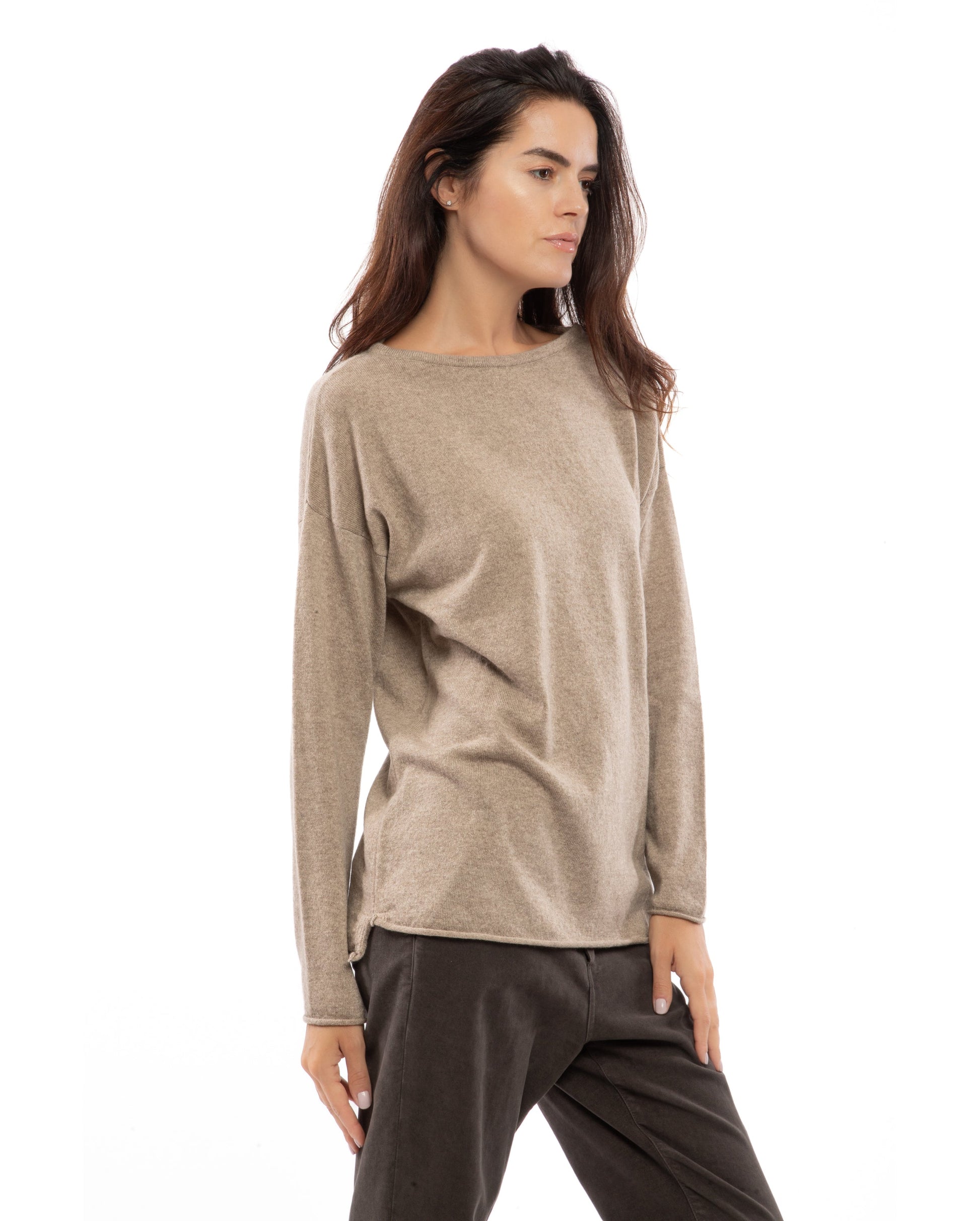 Womens Cashmere Maxi Sweater Boat Neck Taupe 4