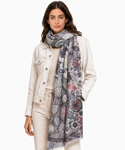 Oversized Ultrafine Pure Cashmere Circus Blue Scarf Wrap