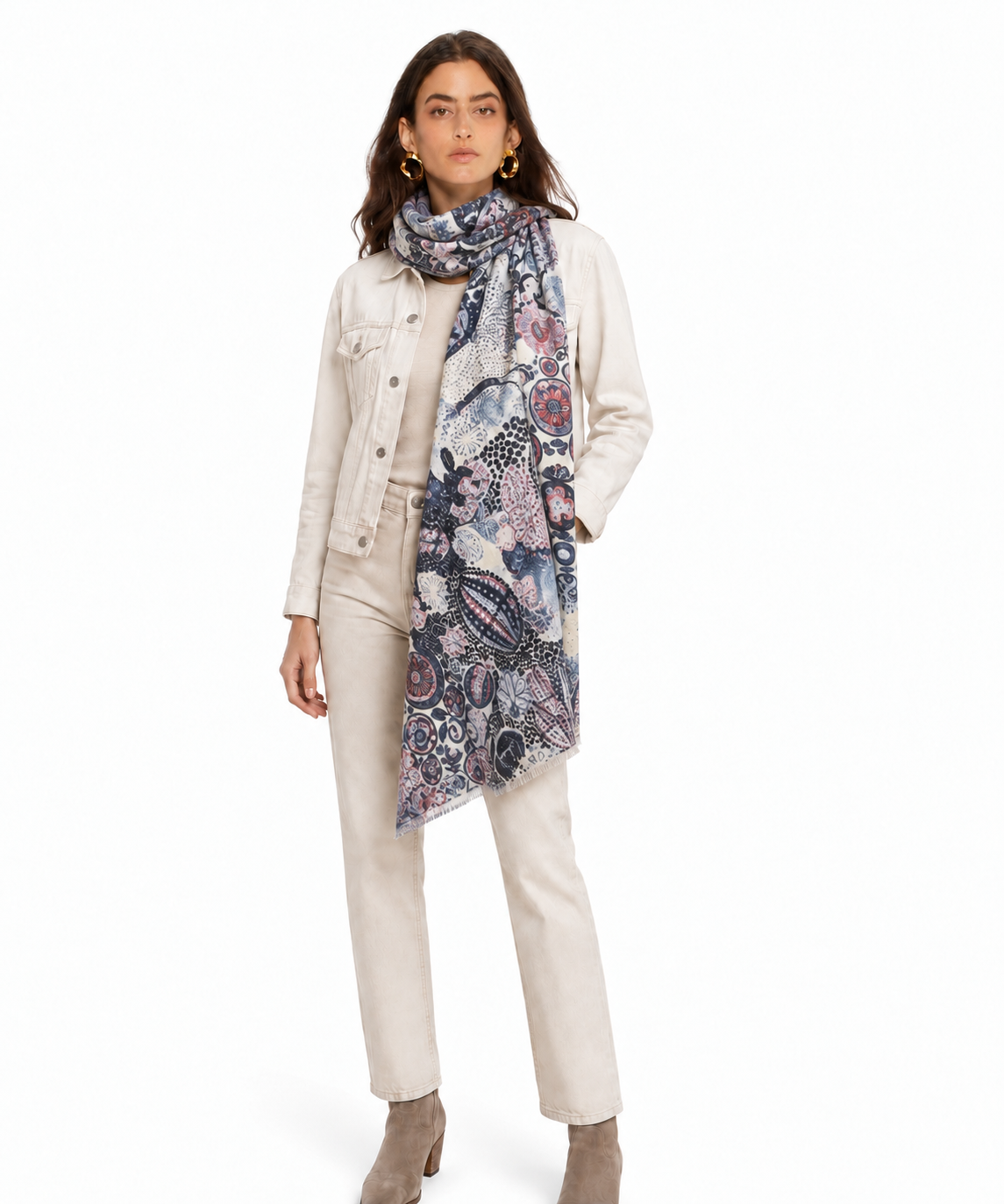 Oversized Ultrafine Pure Cashmere Circus Blue Scarf Wrap