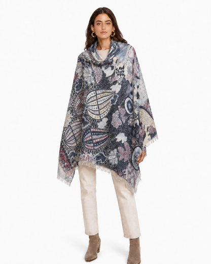 Oversized Ultrafine Pure Cashmere Circus Blue Scarf Wrap