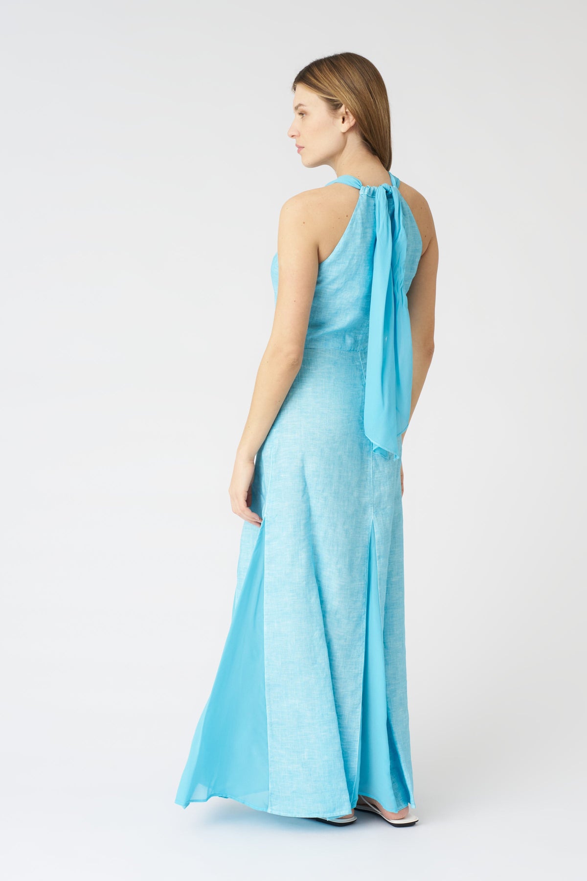 Women's Linen Maxi Tie Neck Dress – Aruba, view 3