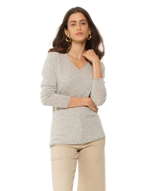 Monticelli Women's Ultra-Light Cashmere V-Neck Sweater Light Grey 1