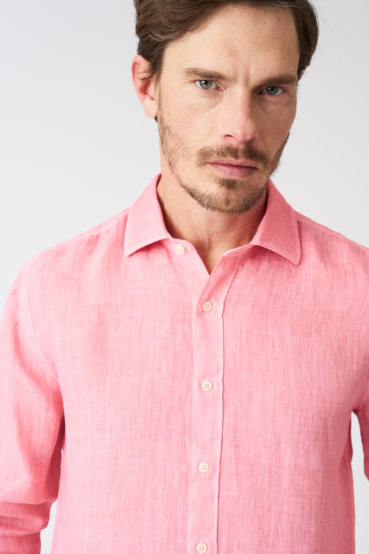 Men's Melange Slim Fit Linen Shirt – Geranium Soft Fade, view 2