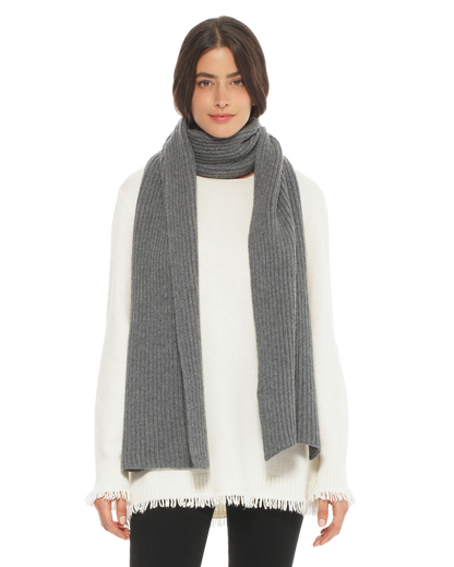 Monticelli Pure Cashmere Ribbed Scarf Made In Italy Melange Grey  1