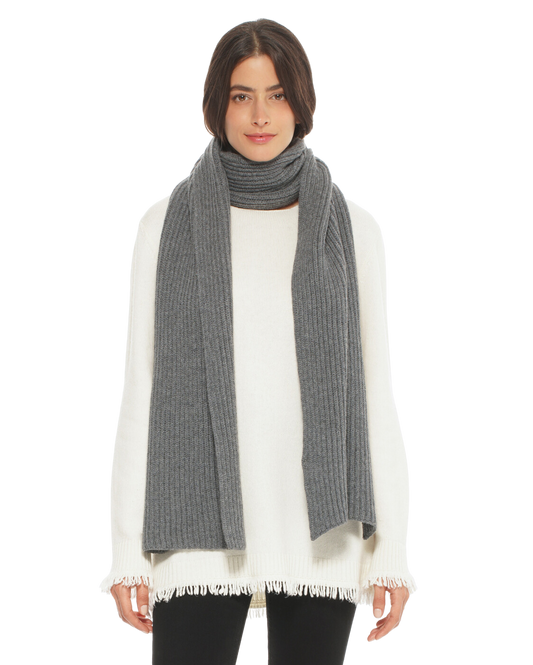 Monticelli Pure Cashmere Ribbed Scarf Made In Italy Melange Grey  1