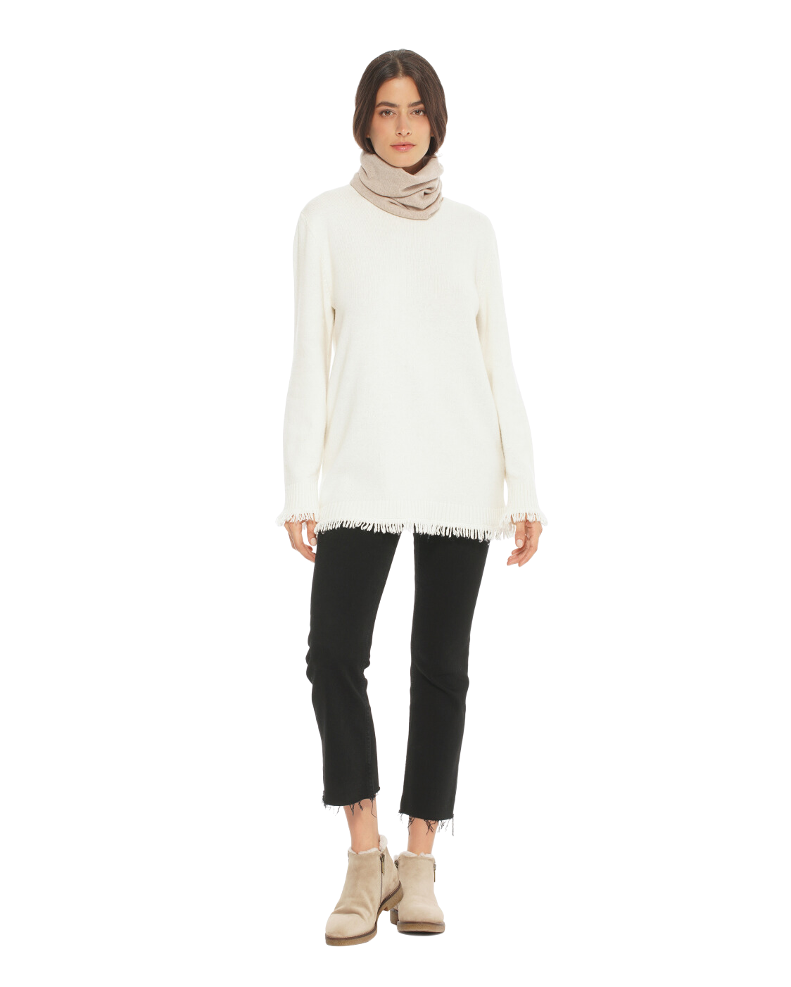 Monticelli Women's Pure Cashmere Collar Scarf Beige Made In Italy 2